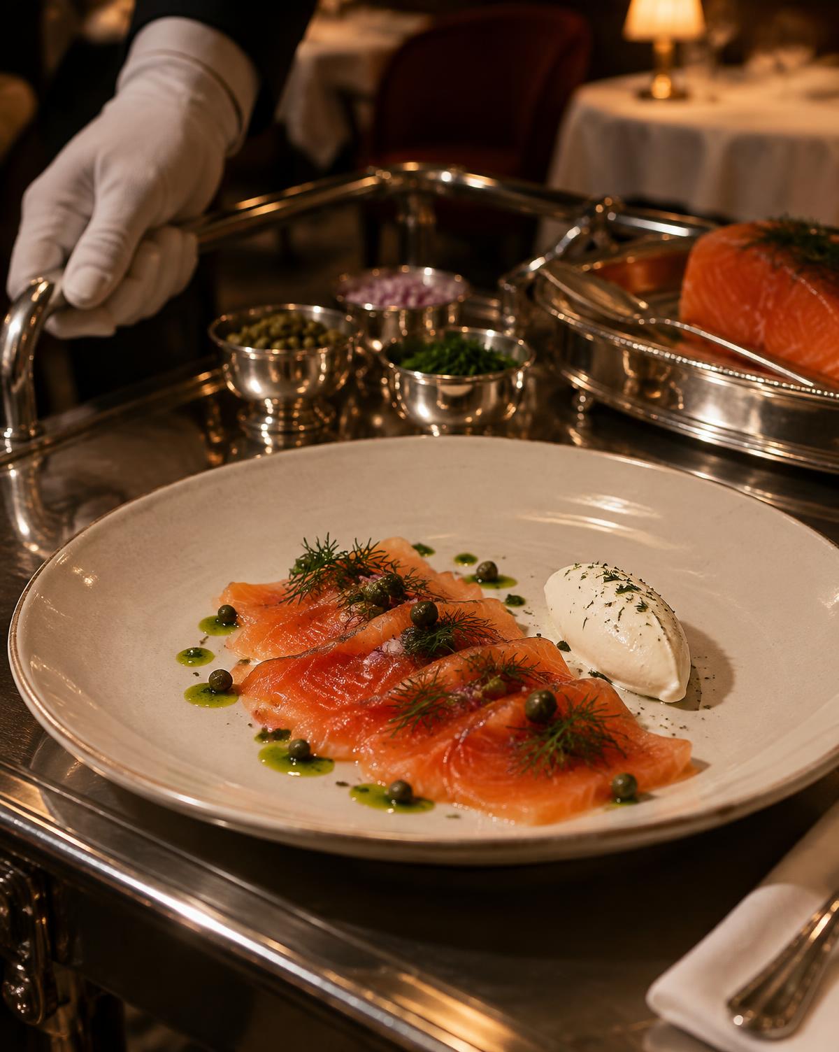 House-cured salmon served with capers, herbs, and cream