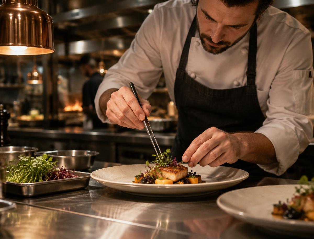Executive Chef finishing a signature dish with precision in the MAJHA kitchen